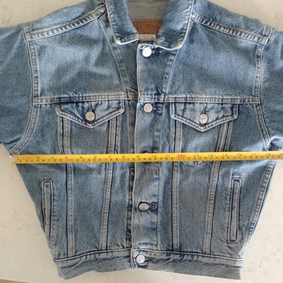 Vintage Gap cropped bracelet sleeve 100% cotton blue denim jean jacket Medium - Picture 11 of 16